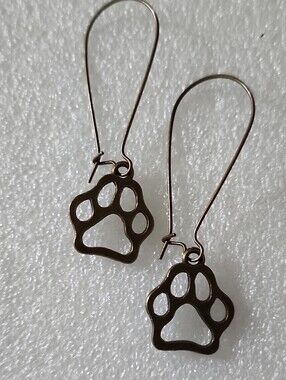 Hand Crafted Bronze Paw Print Dangle Earrings